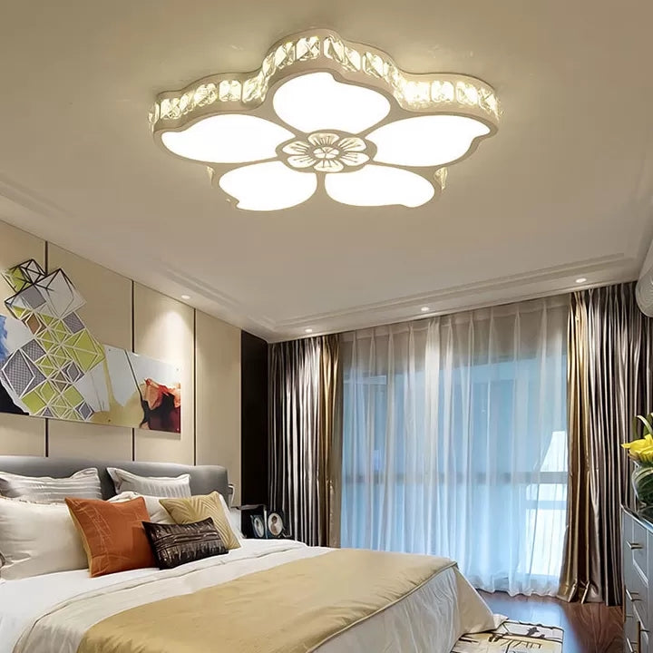 White Acrylic Petal Ceiling Lamp With Led Flush Crystal Deco Light For Kids’ Bedroom / A