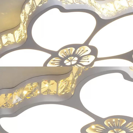 White Acrylic Petal Ceiling Lamp With Led Flush Crystal Deco Light For Kids’ Bedroom