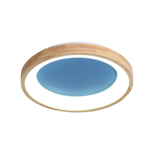 Nordic Style Led Flushmount Ceiling Light - Green/Blue Wood Circular Design 12/16/19.5 Width
