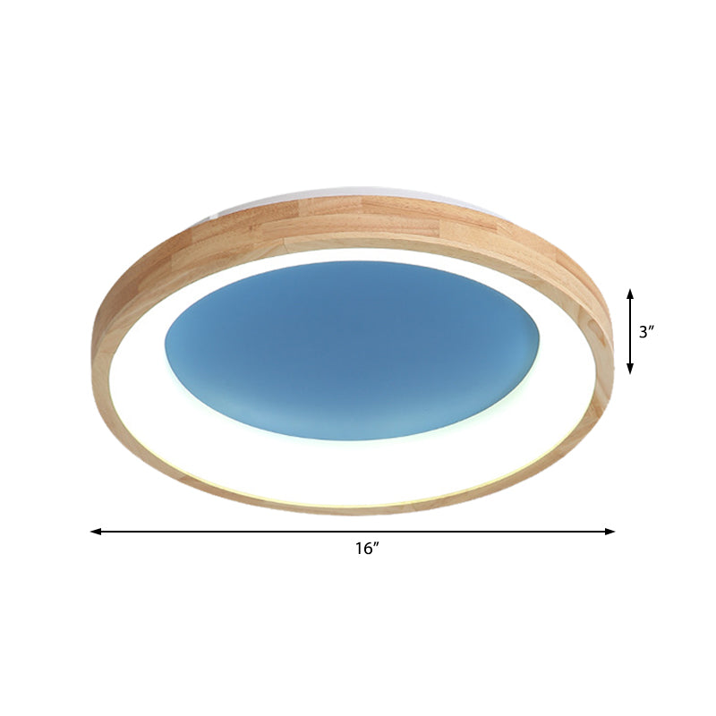 Nordic Style Led Flushmount Ceiling Light - Green/Blue Wood Circular Design 12’/16’/19.5’ Width