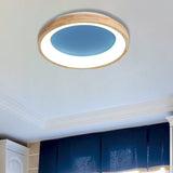 Nordic Style Led Flushmount Ceiling Light - Green/Blue Wood Circular Design 12/16/19.5 Width Blue /