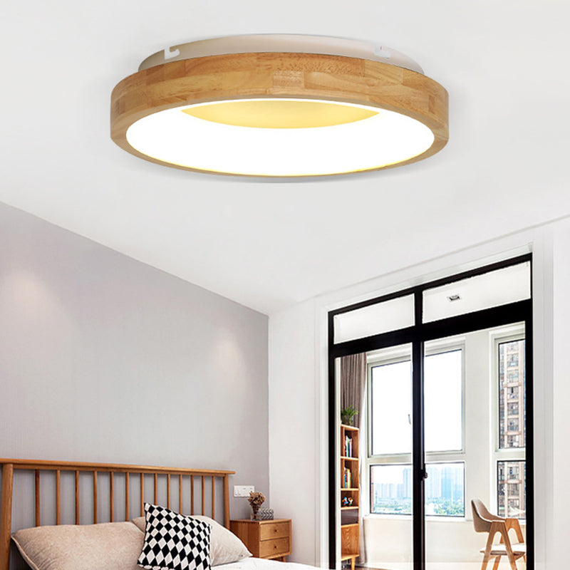Nordic Style Led Flushmount Ceiling Light - Green/Blue Wood Circular Design 12’/16’/19.5’
