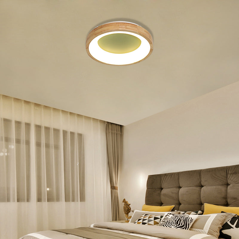 Nordic Style Led Flushmount Ceiling Light - Green/Blue Wood Circular Design 12/16/19.5 Width
