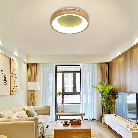 Nordic Style Led Flushmount Ceiling Light - Green/Blue Wood Circular Design 12/16/19.5 Width