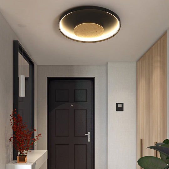 Nordic Acrylic Led Ceiling Flush Light In Black/White Wood - 12/16/19.5 Inch Wide Black / 16