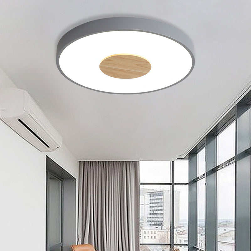 Nordic Iron Round Flush Mount Ceiling Light - 1 Head Pink/Blue/White Lighting Fixture For Bedroom