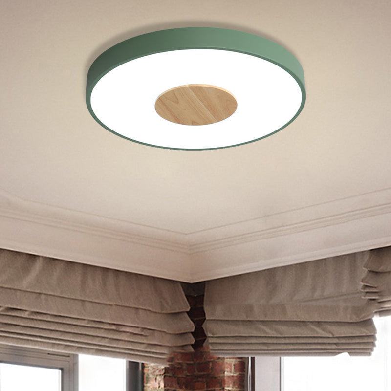 Nordic Iron Round Flush Mount Ceiling Light - 1 Head Pink/Blue/White Lighting Fixture For Bedroom