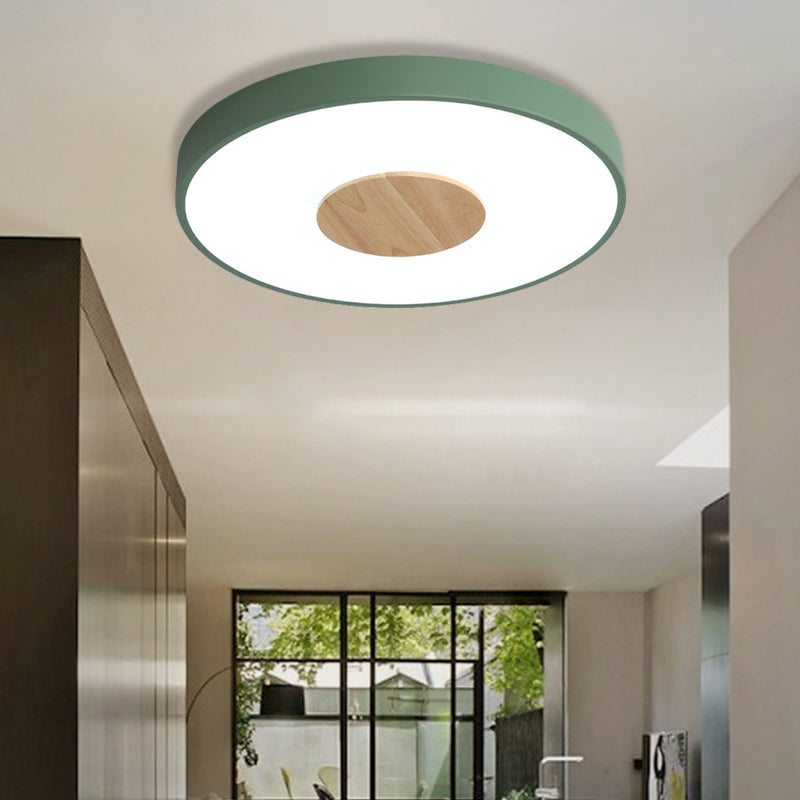 Nordic Iron Round Flush Mount Ceiling Light - 1 Head Pink/Blue/White Lighting Fixture For Bedroom