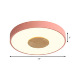 Nordic Iron Round Flush Mount Ceiling Light - 1 Head Pink/Blue/White Lighting Fixture For Bedroom