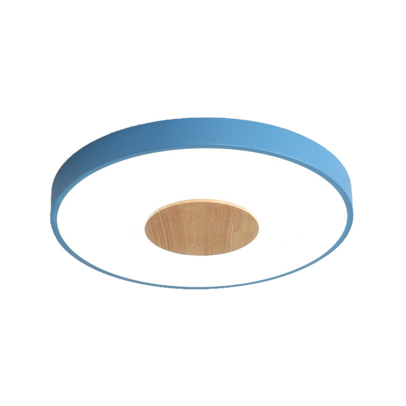 Nordic Iron Round Flush Mount Ceiling Light - 1 Head Pink/Blue/White Lighting Fixture For Bedroom