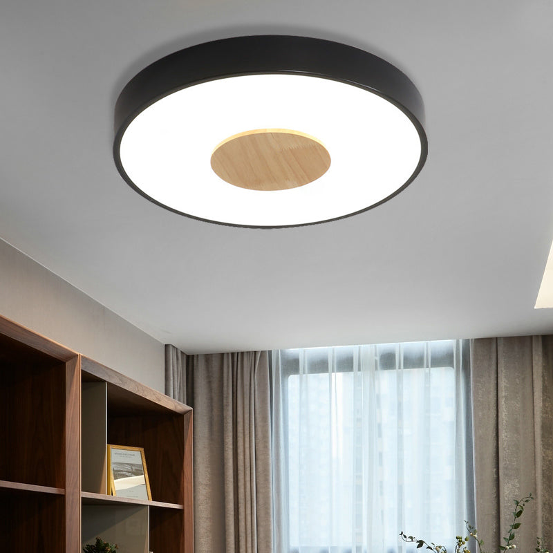 Nordic Iron Round Flush Mount Ceiling Light - 1 Head Pink/Blue/White Lighting Fixture For Bedroom