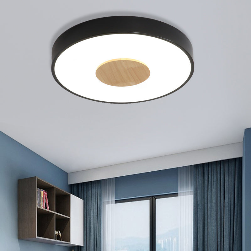 Nordic Iron Round Flush Mount Ceiling Light - 1 Head Pink/Blue/White Lighting Fixture For Bedroom