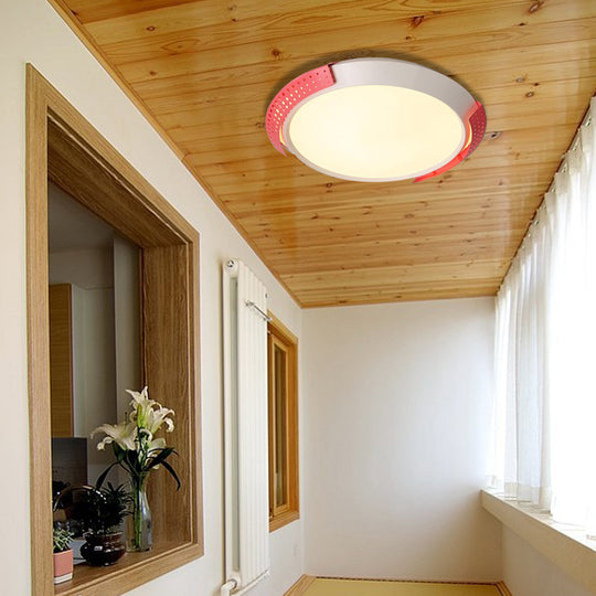 Modern Pink/Gold Hollow Metal Ceiling Fixture - 16/19.5 Round Flush Mount Light For Bedroom Pink /