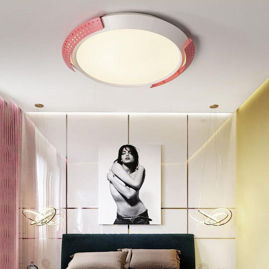 Modern Pink/Gold Hollow Metal Ceiling Fixture - 16’/19.5’ Round Flush Mount Light For Bedroom