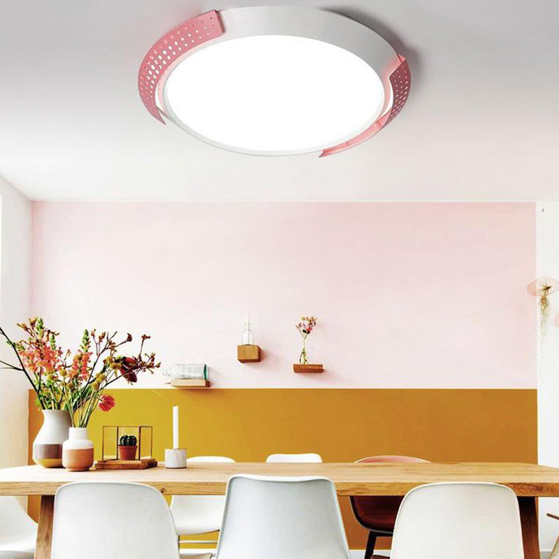 Modern Pink/Gold Hollow Metal Ceiling Fixture - 16’/19.5’ Round Flush Mount Light For Bedroom