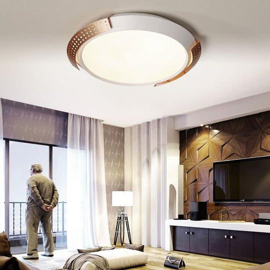 Modern Pink/Gold Hollow Metal Ceiling Fixture - 16’/19.5’ Round Flush Mount Light For Bedroom