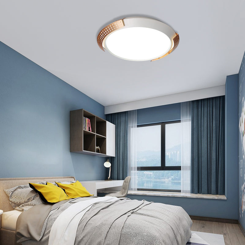 Modern Pink/Gold Hollow Metal Ceiling Fixture - 16/19.5 Round Flush Mount Light For Bedroom