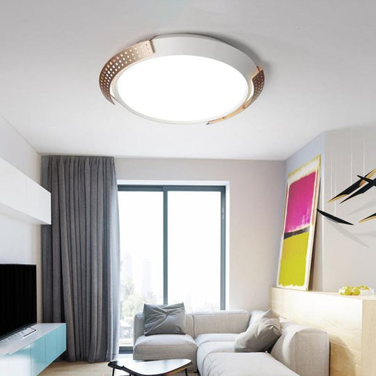 Modern Pink/Gold Hollow Metal Ceiling Fixture - 16/19.5 Round Flush Mount Light For Bedroom