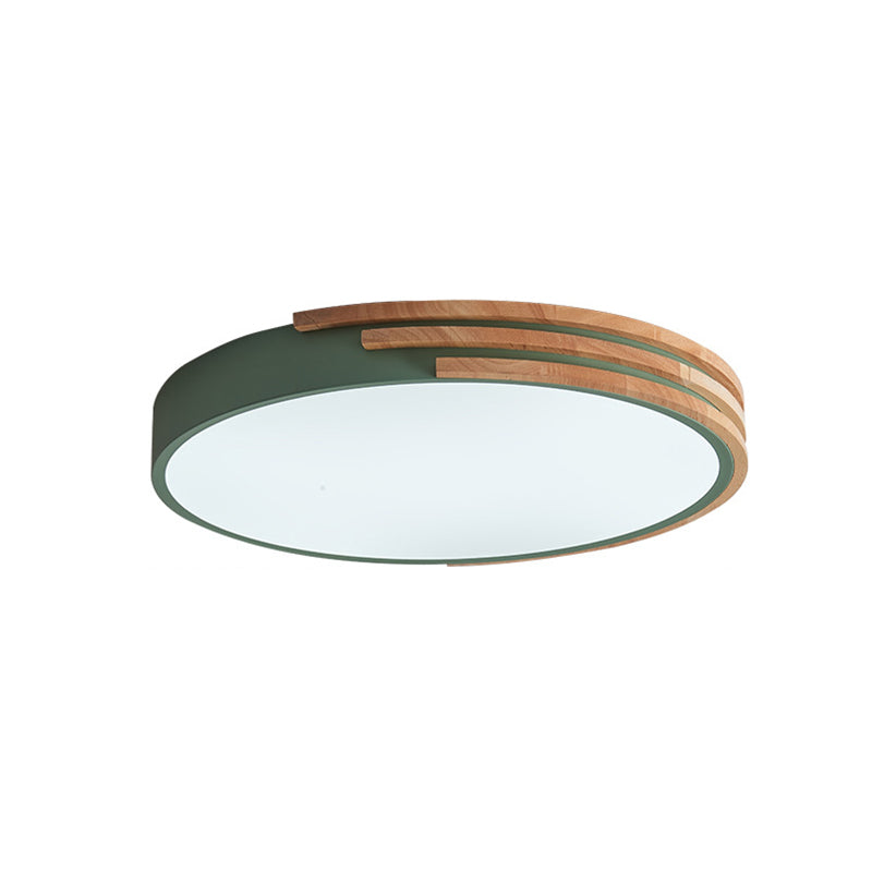 Nordic Style Round Flush Mount Ceiling Light - Wood & Acrylic Fixture In Grey/White/Green 16’ Width