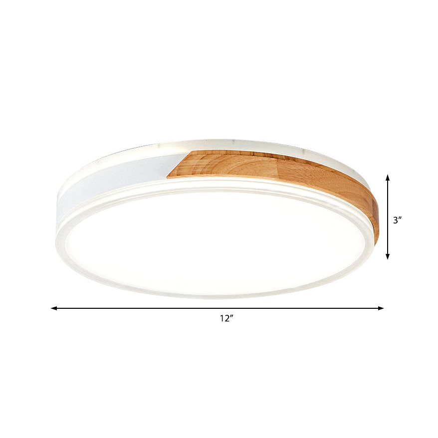 Modern Wood And Iron Ceiling Light Flush Mount In White/Gold - Warm White Indoor Fixture