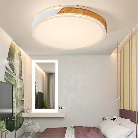 Modern Wood And Iron Ceiling Light Flush Mount In White/Gold - Warm White Indoor Fixture / 16’