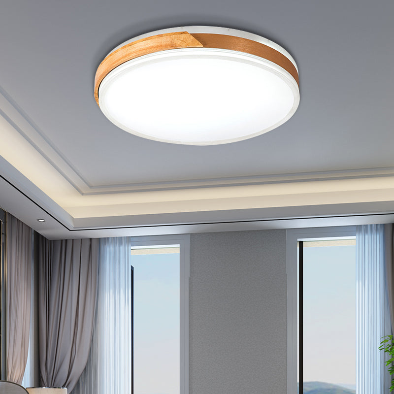 Modern Wood And Iron Ceiling Light Flush Mount In White/Gold - Warm White Indoor Fixture Gold / 19.5