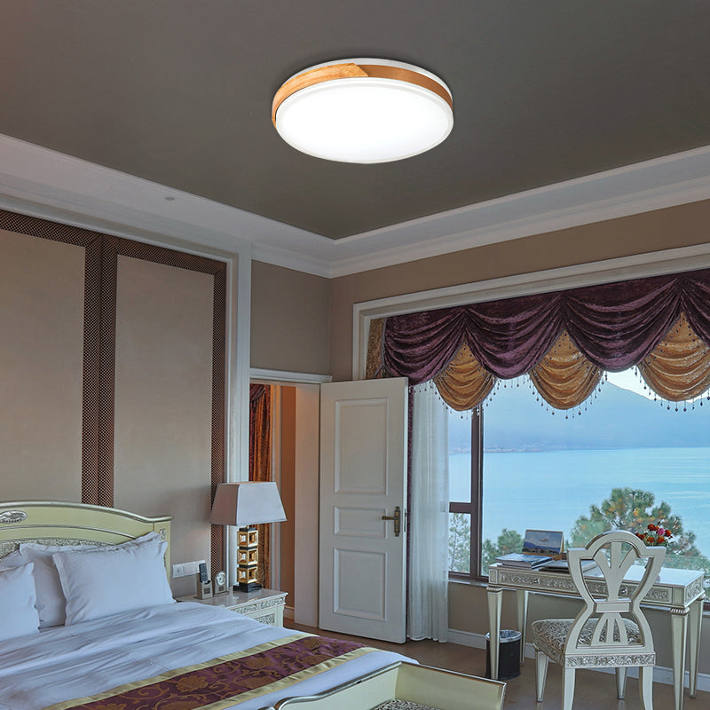 Modern Wood And Iron Ceiling Light Flush Mount In White/Gold - Warm White Indoor Fixture