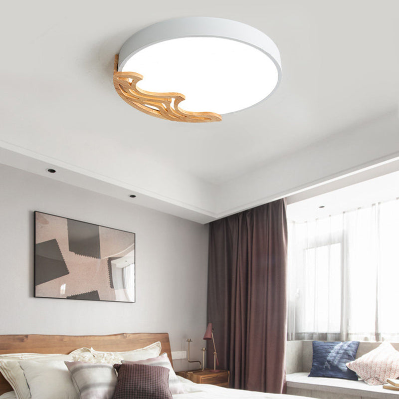 Nordic Led Ceiling Light- Thin Round Acrylic Flushmount With Wavy Wood Pattern White/Grey/Green