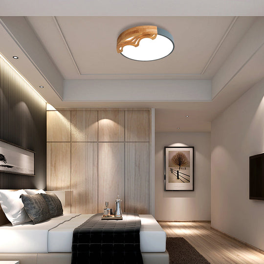 Nordic Led Ceiling Light - Thin Round Acrylic Flushmount With Wavy Wood Pattern White/Grey/Green