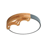 Nordic Led Ceiling Light - Thin Round Acrylic Flushmount With Wavy Wood Pattern White/Grey/Green