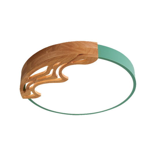 Nordic Led Ceiling Light- Thin Round Acrylic Flushmount With Wavy Wood Pattern White/Grey/Green