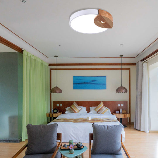 Round Acrylic Led Ceiling Light With Wood Guard - 9/12/20 Diameter Warm/White White / 9