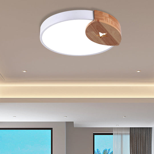 Round Acrylic Led Ceiling Light With Wood Guard - 9/12/20 Diameter Warm/White