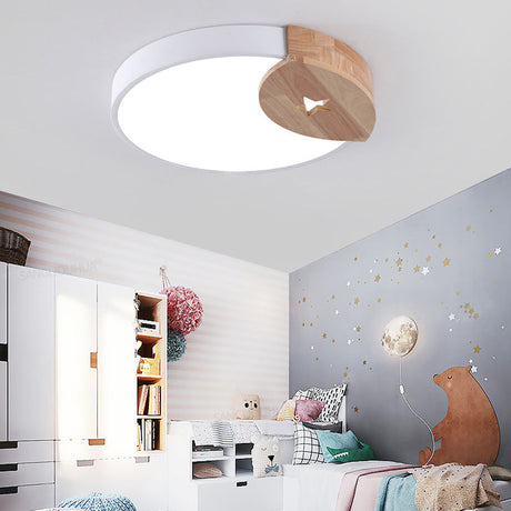 Round Acrylic Led Ceiling Light With Wood Guard - 9/12/20 Diameter Warm/White White / 12