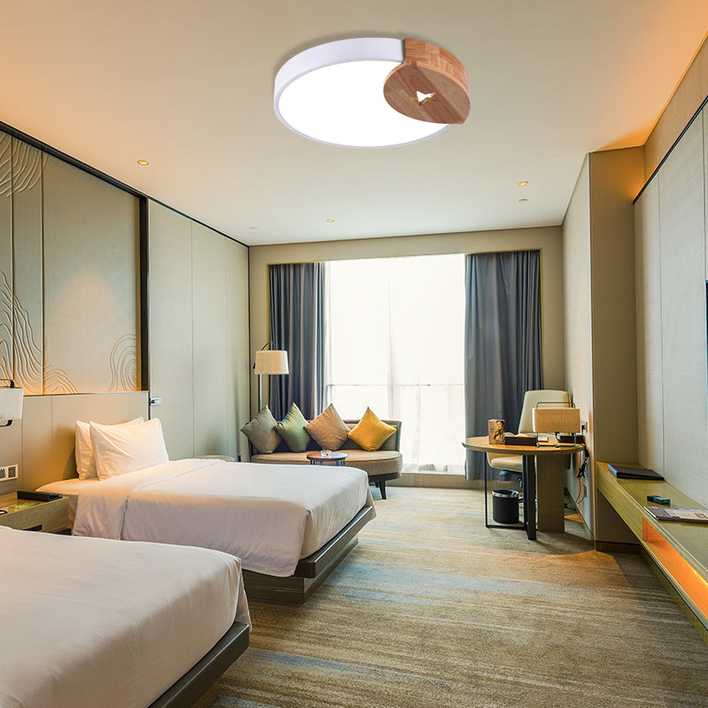 Round Acrylic Led Ceiling Light With Wood Guard - 9/12/20 Diameter Warm/White