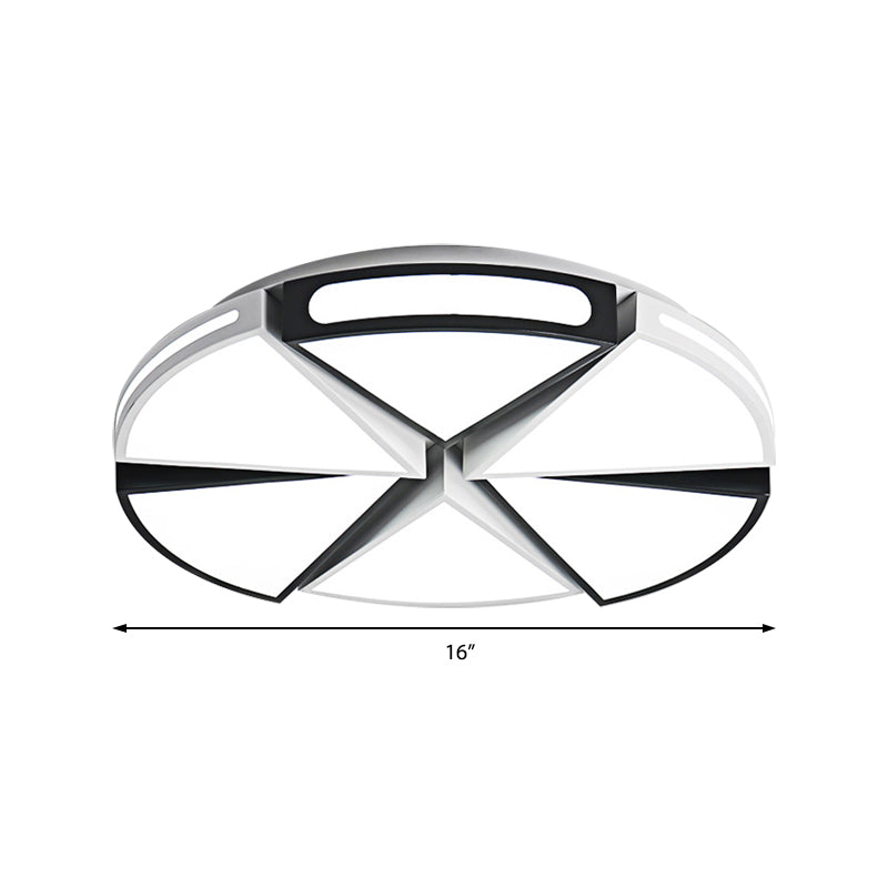 Modern White Round Ceiling Light For Kitchen Metal Flush Mount - 16/19.5 Lights With Black Accents