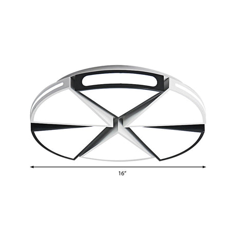 Modern White Round Ceiling Light For Kitchen Metal Flush Mount - 16/19.5 Lights With Black Accents