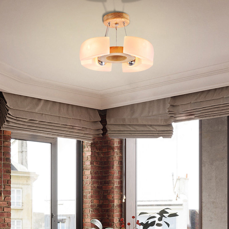 Round Wooden Flush Mount Ceiling Light With 4/6 Lights In Warm/White Modern Style 4 / White Warm