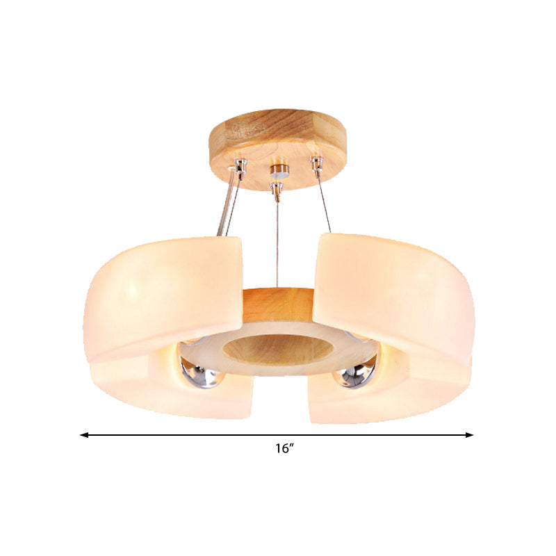 Round Wooden Flush Mount Ceiling Light With 4/6 Lights In Warm/White Modern Style