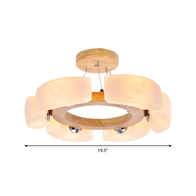 Round Wooden Flush Mount Ceiling Light With 4/6 Lights In Warm/White Modern Style