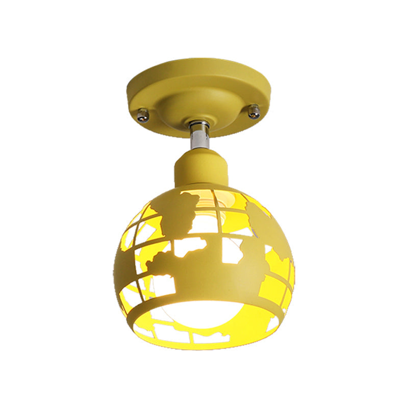 Modern Metal Semi - Flush Light With 1 Head For Hallway - Pink/Yellow/Blue Domed Design