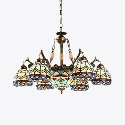 Baroque Stained Glass Pendant Light Chandelier - 9/11 Lights Blue Bedroom Fixture