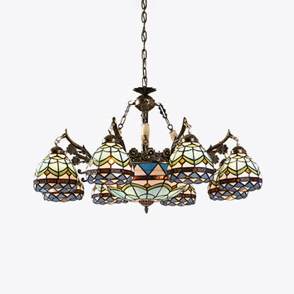 Baroque Stained Glass Pendant Light Chandelier - 9/11 Lights Blue Bedroom Fixture