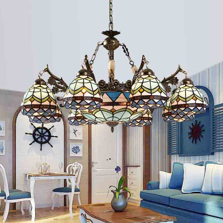 Baroque Stained Glass Pendant Light Chandelier - 9/11 Lights Blue Bedroom Fixture 11 /