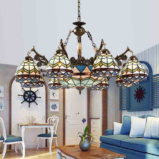 Baroque Stained Glass Pendant Light Chandelier - 9/11 Lights Blue Bedroom Fixture 11 /