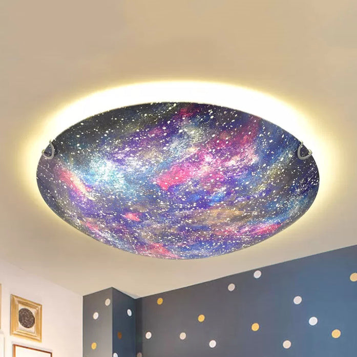 Led Glass Universe Flush Mount Ceiling Lamp - Multicolor Romantic Lighting For Kids’ Bedroom