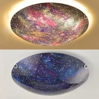 Led Glass Universe Flush Mount Ceiling Lamp - Multicolor Romantic Lighting For Kids’ Bedroom
