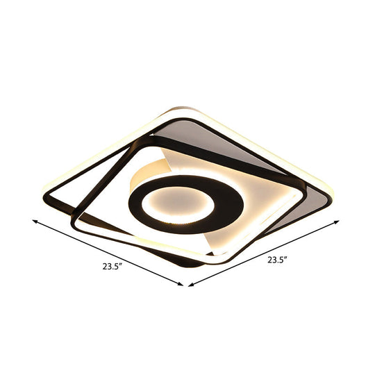 Contemporary Black/White Square Flushmount Led Ceiling Light For Bedroom - Sizes: 16’ 19.5’ 23.5