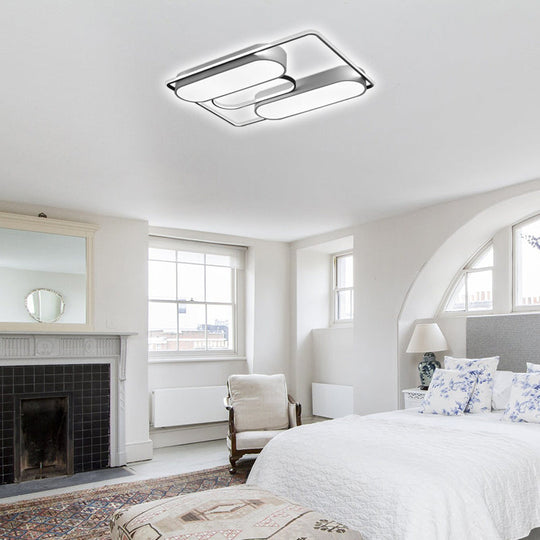 White Rectangular Flush Ceiling Light - 37.5 X 40 Modern Metal Flushmount Lighting With Acrylic