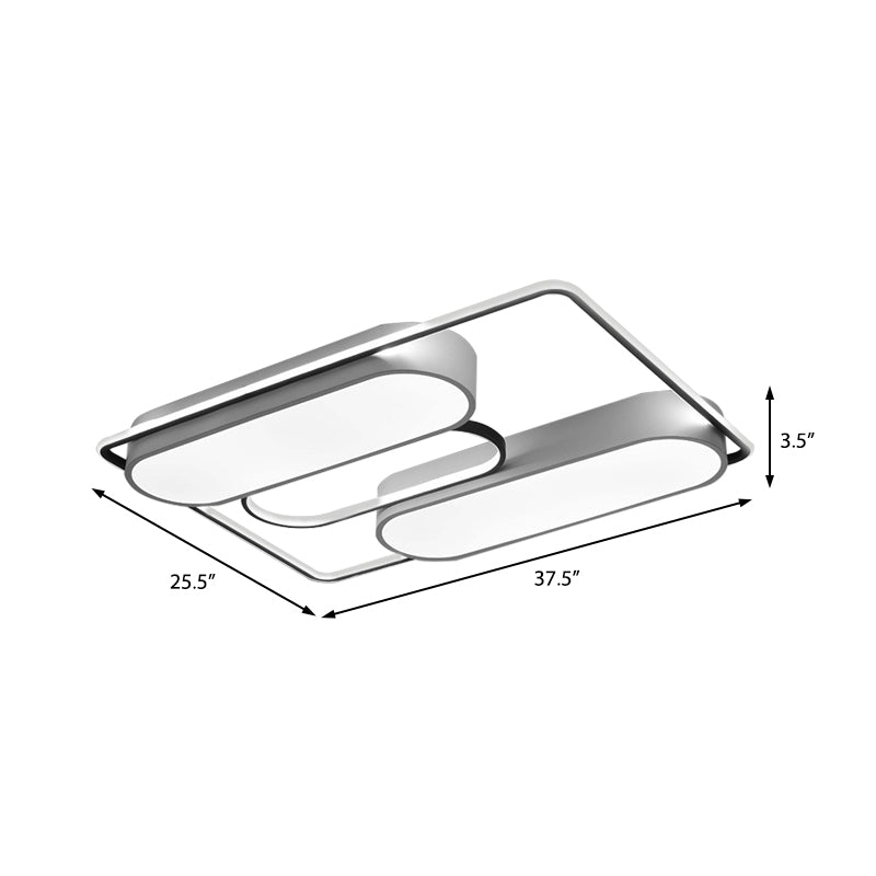 White Rectangular Flush Ceiling Light - 37.5’ X 40’ Modern Metal Flushmount Lighting With